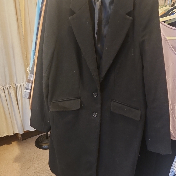 Liz Claiborne Charcoal Vintage WoolTrench Coat, Black - Picture 2 of 10